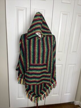 Katmandu Imports Unisex Hooded Poncho Boho Hippie - One Size Made In Nepal